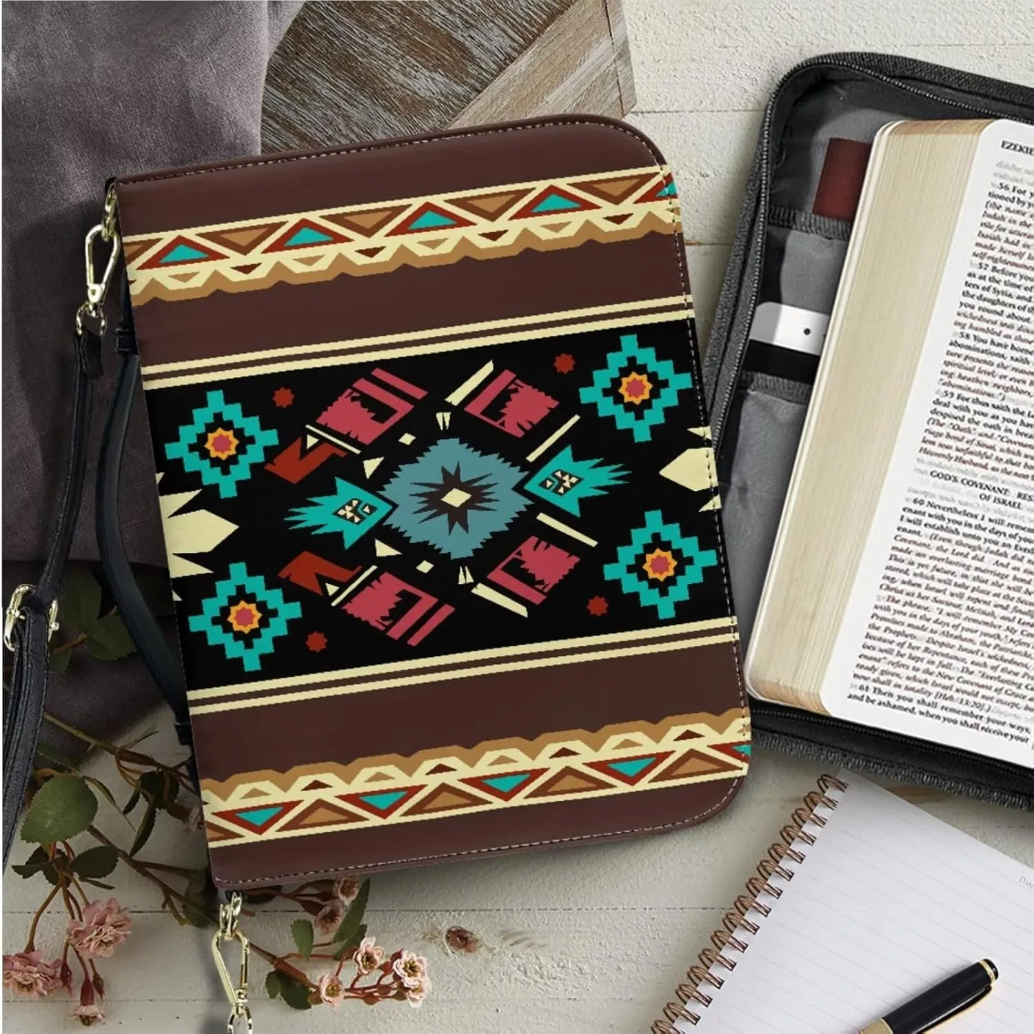 Kuiaobaty Leather Bible Covers for Women Men Bible Case with Shoulder Straps Church Bag with Keychain Size M-2XL