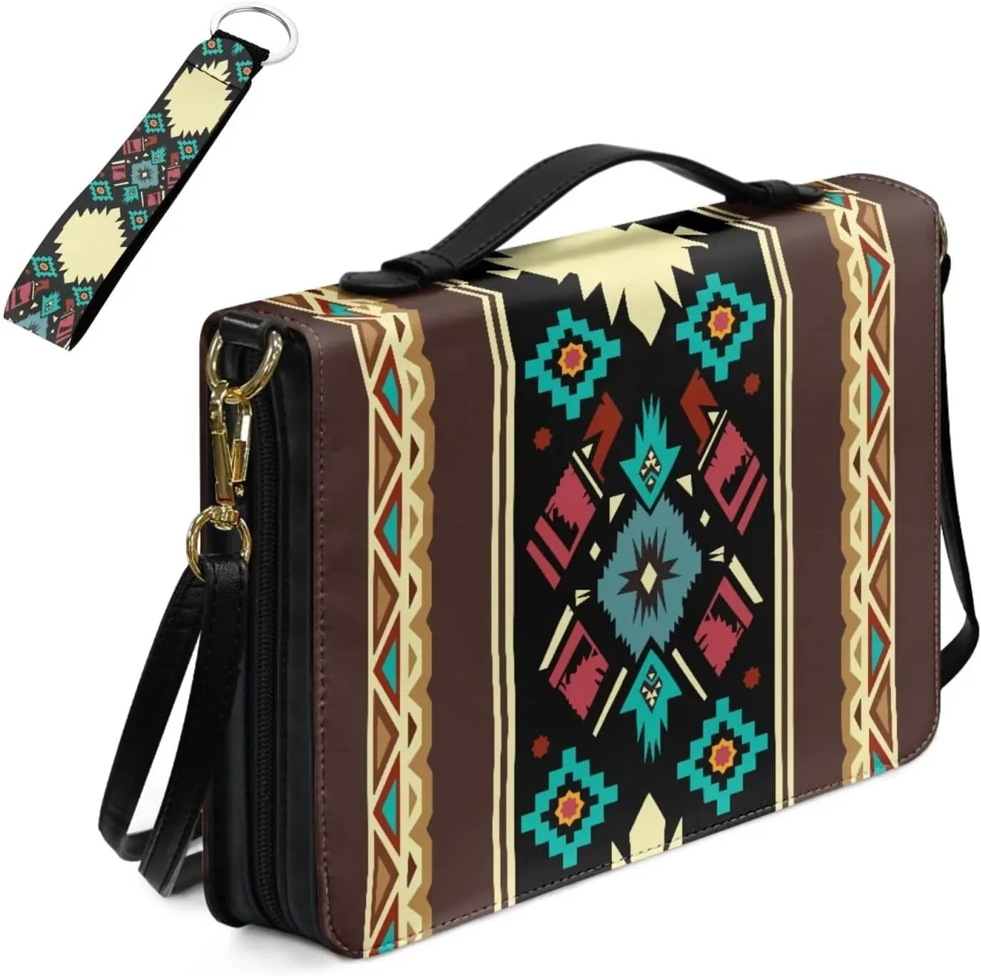 Kuiaobaty Leather Bible Covers for Women Men Bible Case with Shoulder Straps Church Bag with Keychain Size M-2XL