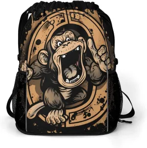 Kung Fu Apes Chimpanzee Monkey Fashion Drawstring Backpack Waterproof Swim Gym Bag for Women Men Hiking