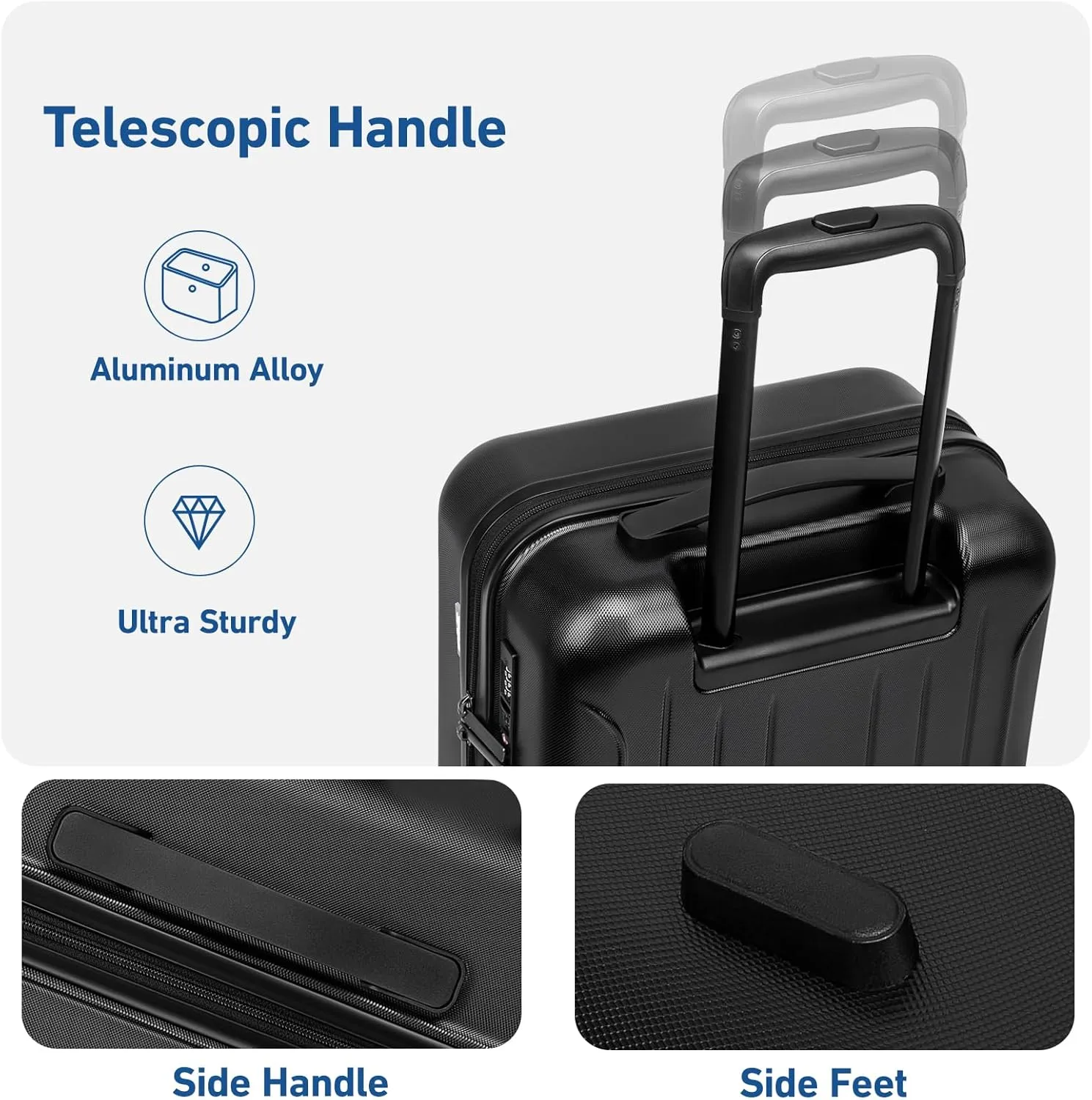 KYME 24 Inch Checked Luggage, Medium Hard Shell Suitcase with TSA Lock, Double Spinner Wheels, Durable PC ABS, Black