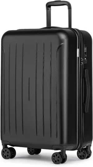 KYME 24 Inch Checked Luggage, Medium Hard Shell Suitcase with TSA Lock, Double Spinner Wheels, Durable PC ABS, Black