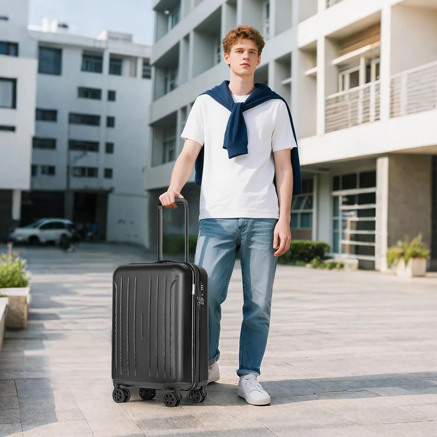 KYME 24 Inch Checked Luggage, Medium Hard Shell Suitcase with TSA Lock, Double Spinner Wheels, Durable PC ABS, Black