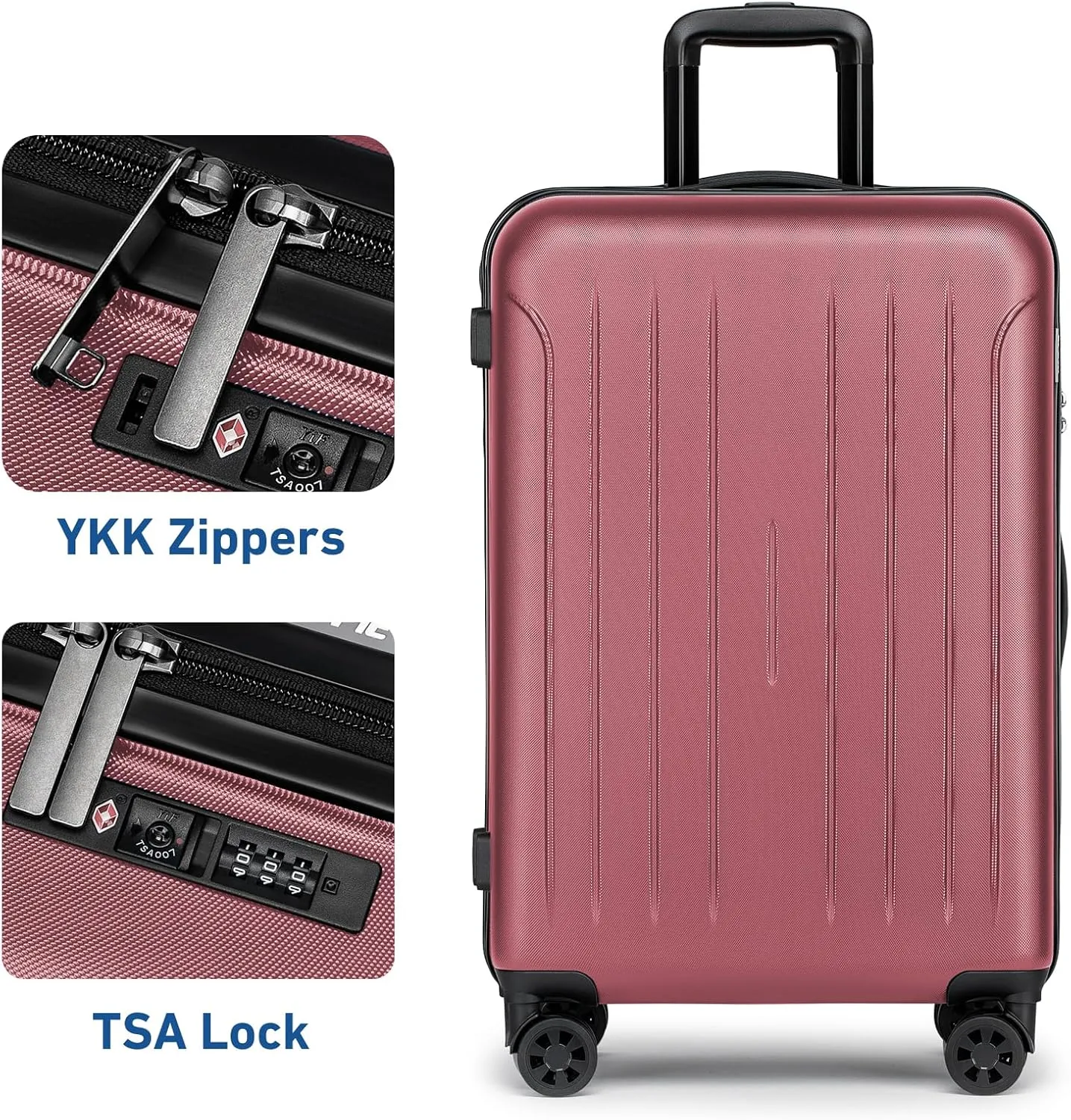 KYME 24 Inch Checked Luggage, Medium Hard Shell Suitcase with TSA Lock, Double Spinner Wheels, Durable PC ABS, Dark Red