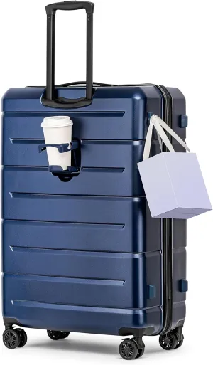KYME 30 Inch Luggage TSA Approved Hardside Suitcases with Spinner Wheels Durable Large Travel Checked Rolling Luggage with Cup Holder for Women Men Navy