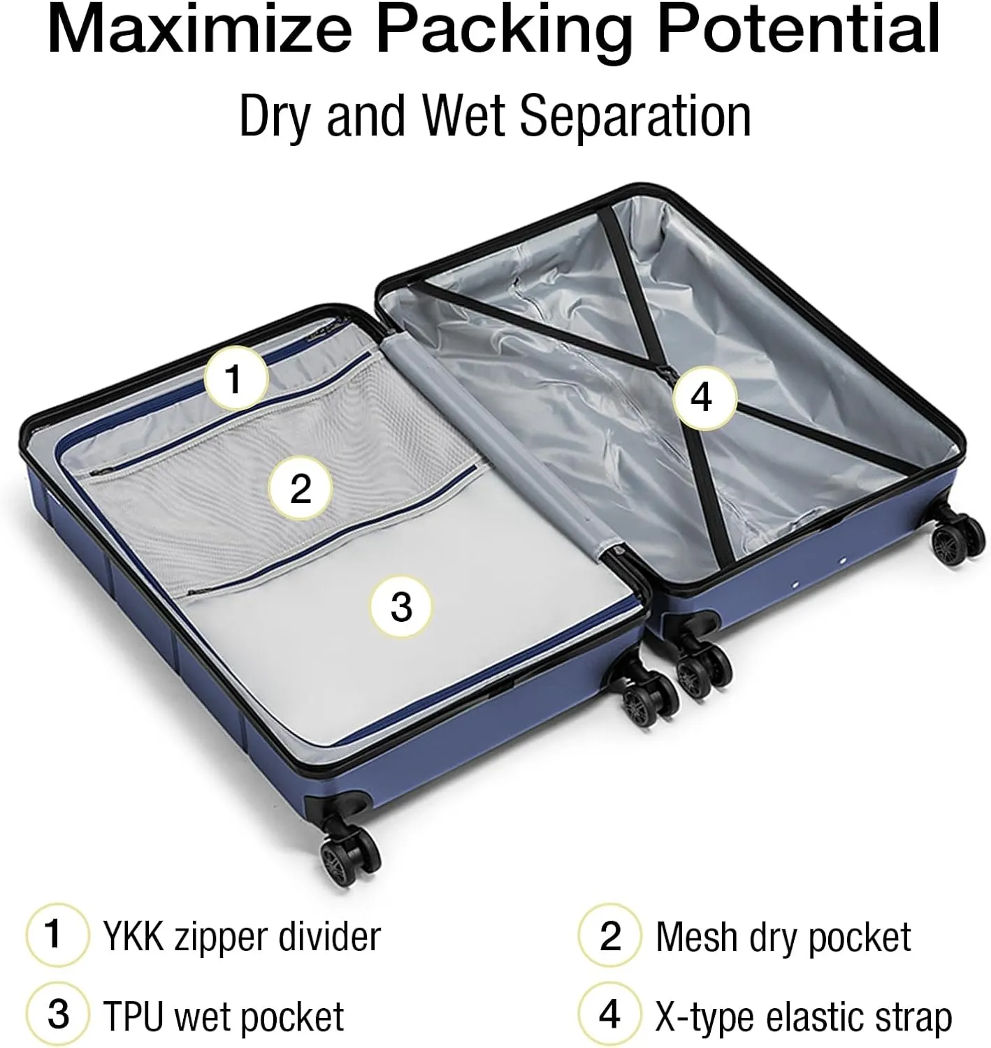KYME 30 Inch Luggage TSA Approved Hardside Suitcases with Spinner Wheels Durable Large Travel Checked Rolling Luggage with Cup Holder for Women Men Navy