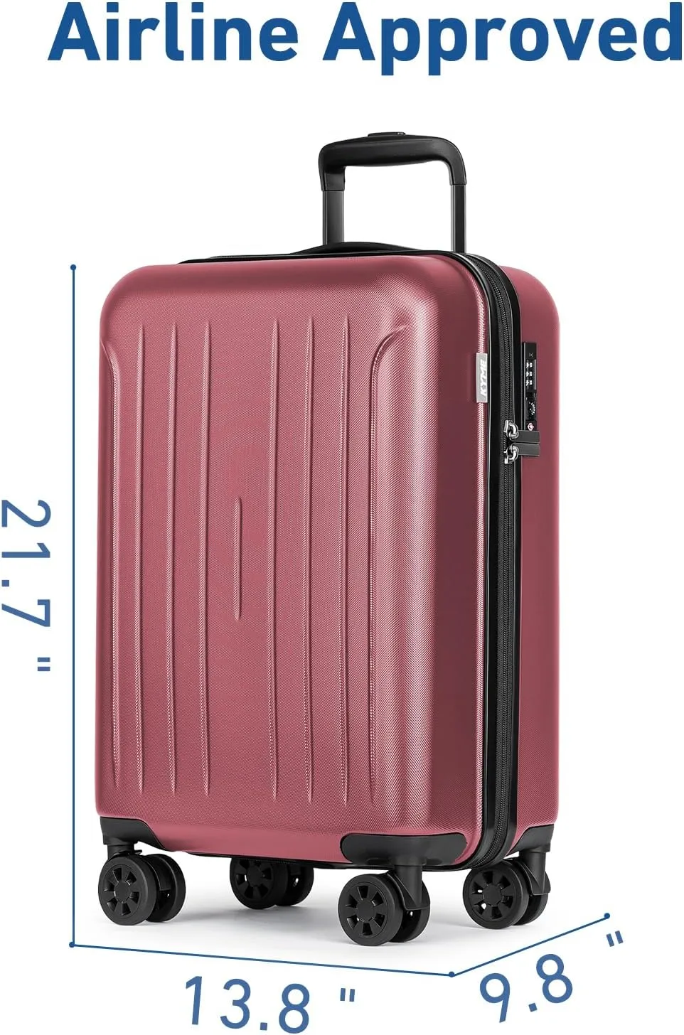 KYME Airline Approved 20 Inch Carry On Luggage, Hardside Suitcase with TSA Lock, 360° Spinner Wheels, 22x14x9, Berry Red