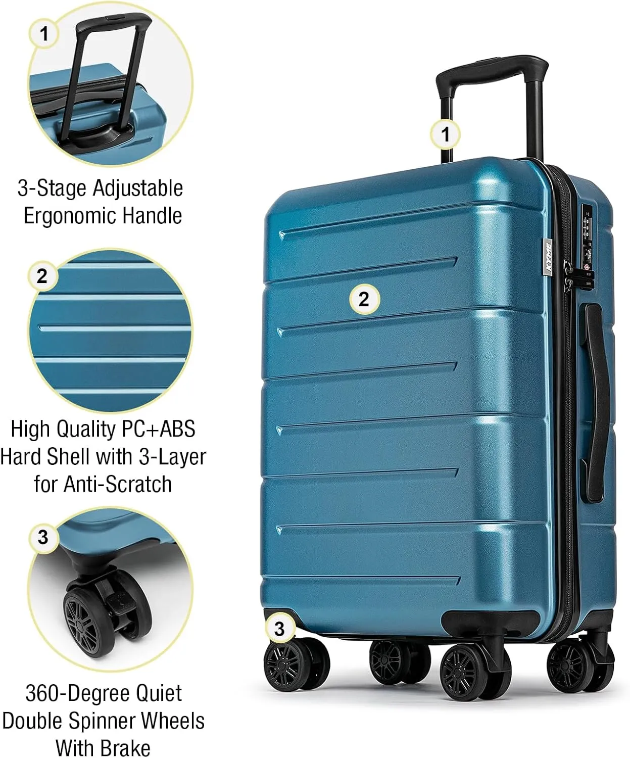 KYME Luggage Sets 2 Piece Hardshell 22"/26" Suitcase with Spinner Wheels Hardside Suitcases Sets with TSA Lock Lightweight Travel Luggage Set with Cup Holder for Women Men Blue