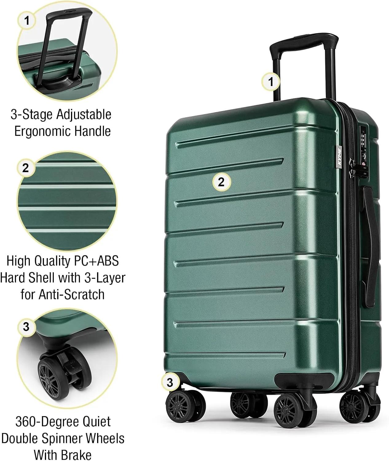 KYME Luggage Sets 2 Piece Hardshell 22"/26" Suitcase with Spinner Wheels Hardside Suitcases Sets with TSA Lock Lightweight Travel Luggage Set with Cup Holder for Women Men Green