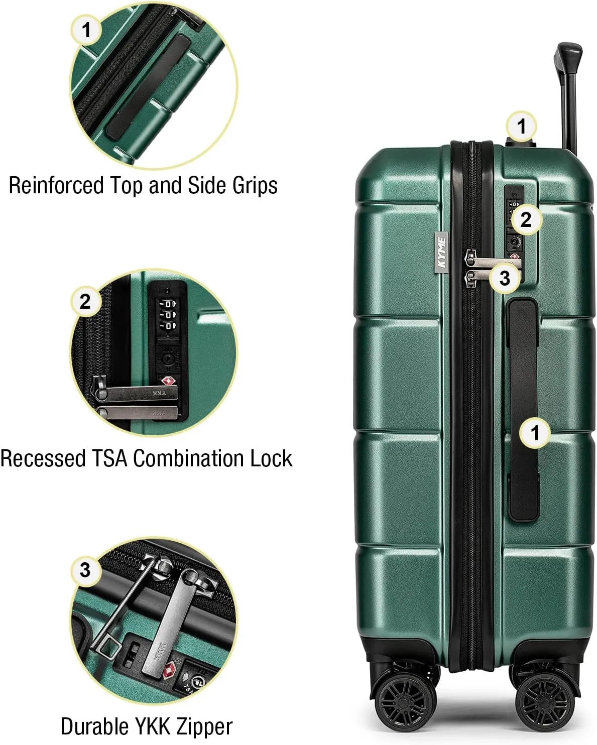 KYME Luggage Sets 2 Piece Hardshell 22"/26" Suitcase with Spinner Wheels Hardside Suitcases Sets with TSA Lock Lightweight Travel Luggage Set with Cup Holder for Women Men Green