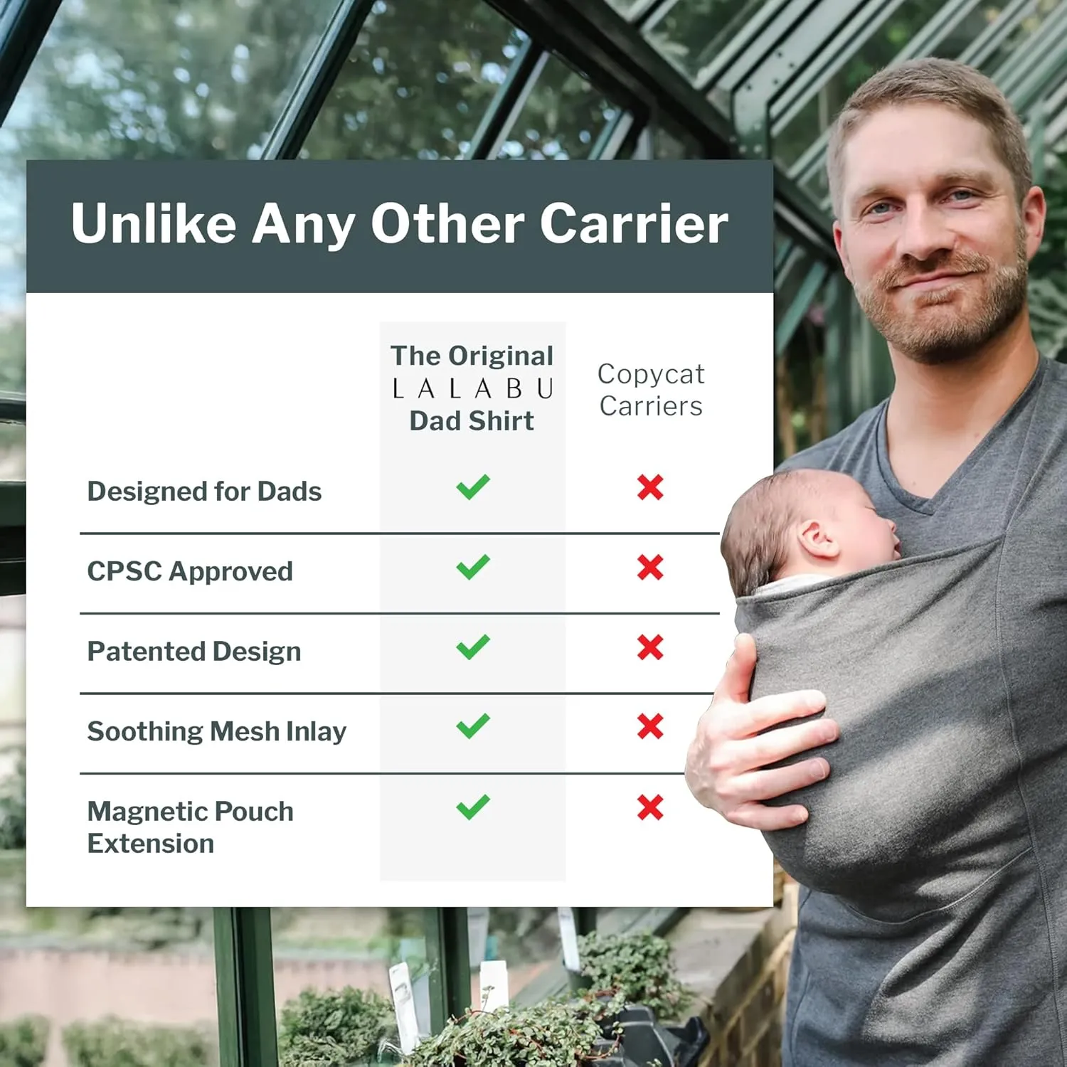Lalabu The Dad Shirt | Hands-Free Baby Carrier for Dad with Kangaroo Pouch | Engineered for Bonding, Safety, & Comfort for Newborns Up to 15 Lbs. | CPSC Approved