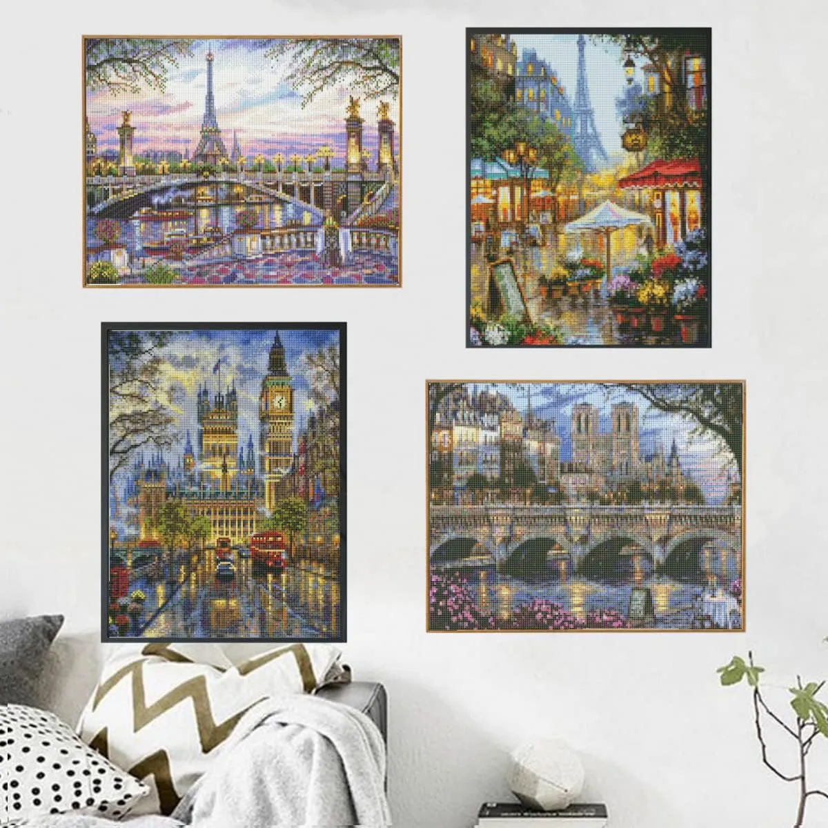 LANDFAIR Diamond Painting Kits - 15x20 inch Round Full Drill Cities&Skylines Series Diamond Art Kits for Adults, Pack of 4