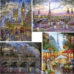 LANDFAIR Diamond Painting Kits - 15x20 inch Round Full Drill Cities&Skylines Series Diamond Art Kits for Adults, Pack of 4