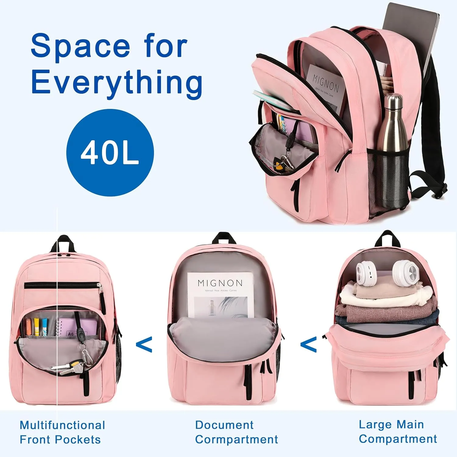 Laptop Backpack 17 inch for Women Men Large College Bookbags Waterpoof Work Business Travel Backpacks Kids School Bag for Girls Boys Students Teens Elementary Schoolbag Casual Daypack Sport-Pink