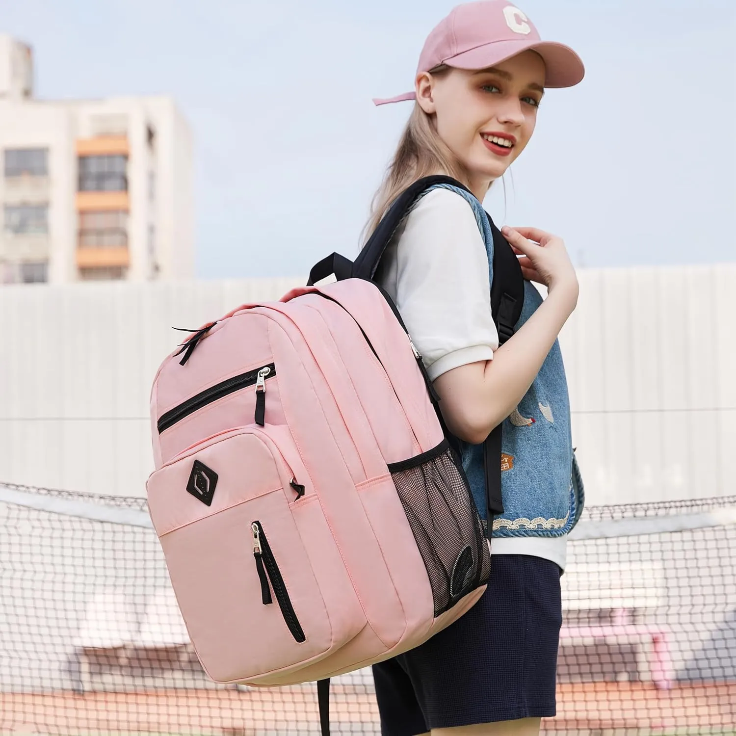 Laptop Backpack 17 inch for Women Men Large College Bookbags Waterpoof Work Business Travel Backpacks Kids School Bag for Girls Boys Students Teens Elementary Schoolbag Casual Daypack Sport-Pink