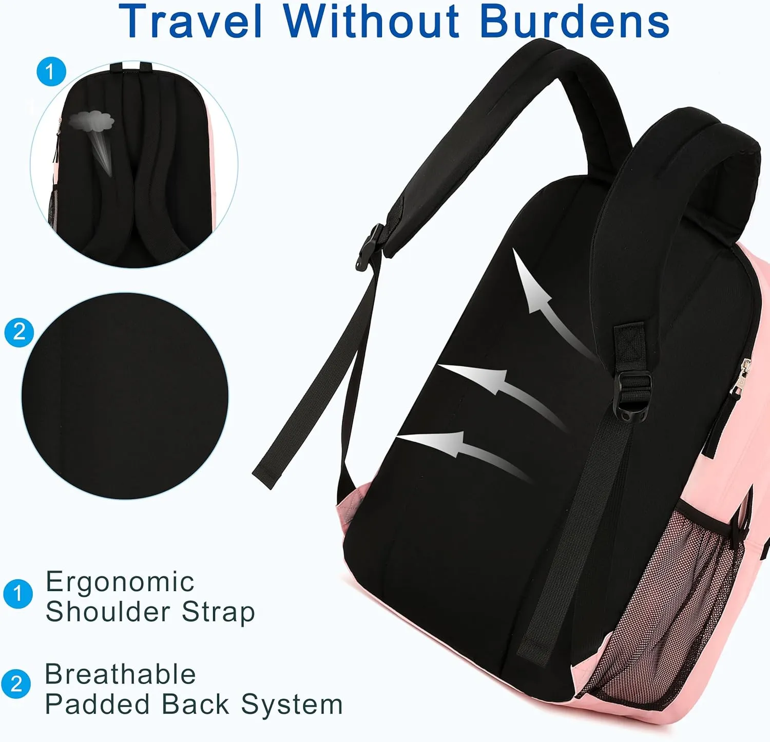 Laptop Backpack 17 inch for Women Men Large College Bookbags Waterpoof Work Business Travel Backpacks Kids School Bag for Girls Boys Students Teens Elementary Schoolbag Casual Daypack Sport-Pink
