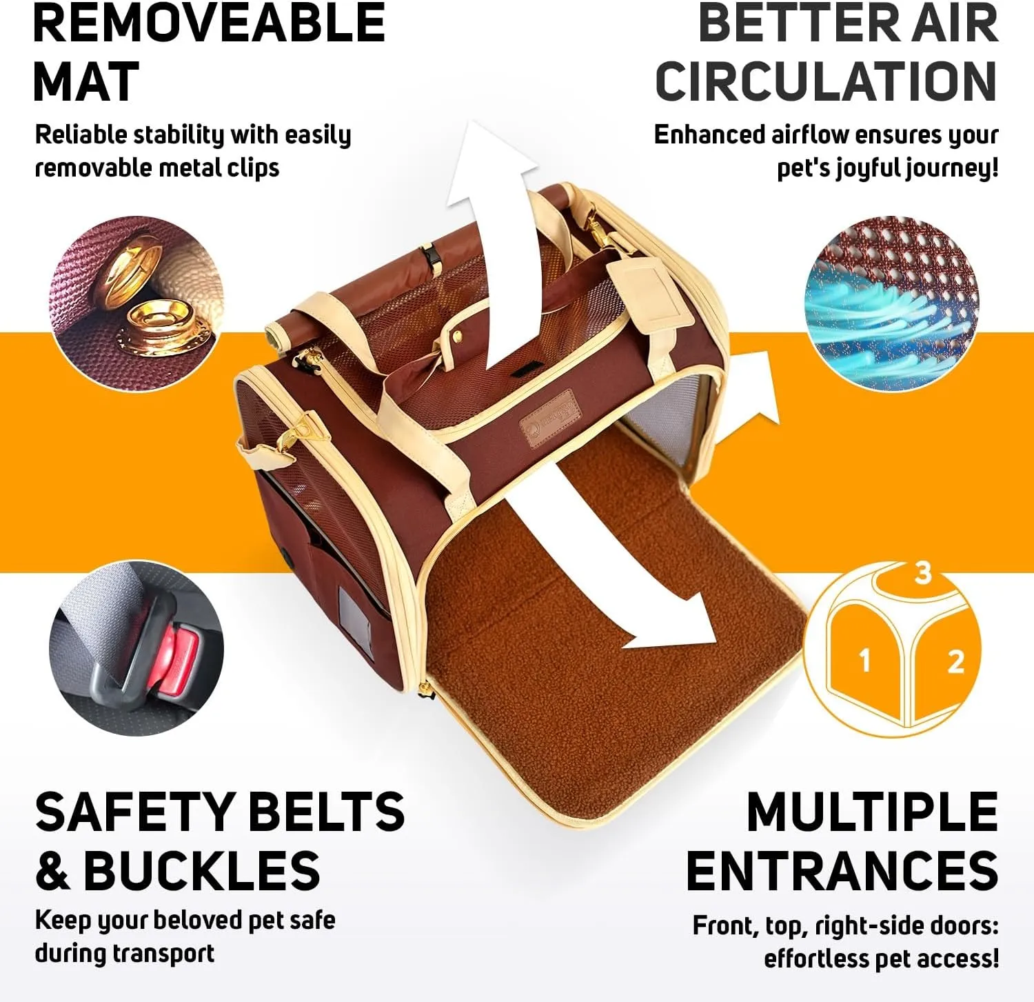 Large Cat Carrier Soft Dog Carrier for Small Dogs Pet Bag Carriers for Cat Dog Travel Bag Large Small Dog Puppy Kitten Rabbit Bunny Airline Approved for Traveling (M Brown)