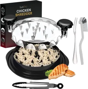Large Chicken Shredder Tool Twist with Cleaning Brush, Tong, & Fork -11" Upgraded Food & Meat Shredded Tool Twister - Chicken Breast Shredder Strong Anti-Slip Grip, Ergonomic Handle, BPA Free (Black)