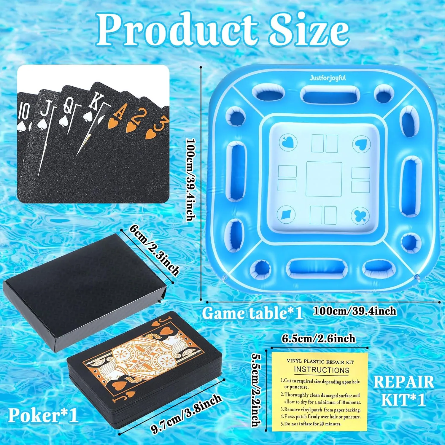 Large Floating Pool Games Table with Waterproof Playing Cards Pool Accessories Hot Tub Tray Card Table Tray Inflatable Food Drink Holder Cooler Containers for Beach Summer Party Indoor Outdoor Pool