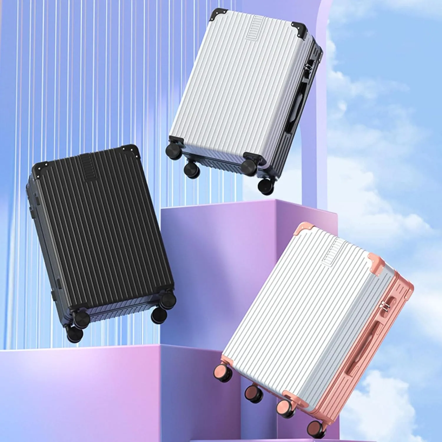 Large Luggage, Trolley Case With Spinner Wheels, Anti-theft, Anti-pick Combination Lock, Not Easy To Deform (Color : 20 Bag, Size : Silver)