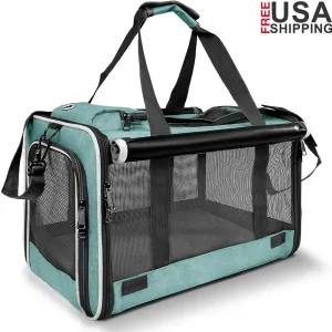 Large Pet Carrier Soft-sided Folding Dog Cat Travel Crate Easy Clean Mesh Ventilation Lightweight Portable Veterinarian Use