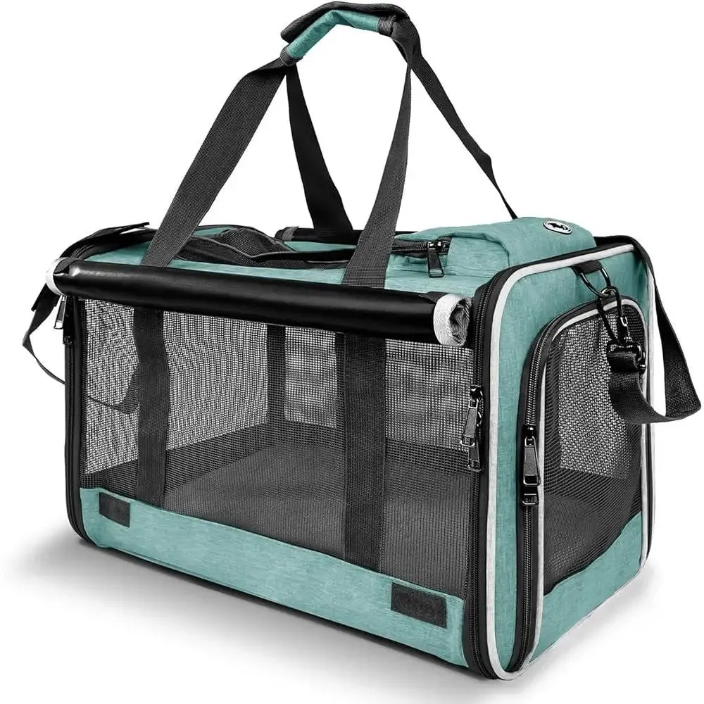 Large Pet Carrier Soft-sided Folding Dog Cat Travel Crate Easy Clean Mesh Ventilation Lightweight Portable Veterinarian Use