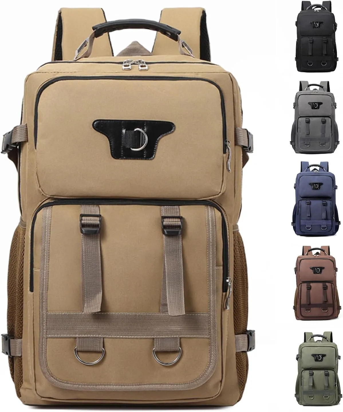 Large Travel Backpack Carry,Camping Hiking Backpack,Water Resistant Outdoor Daypack Travel Bag for Climbing Skiing (Khaki)