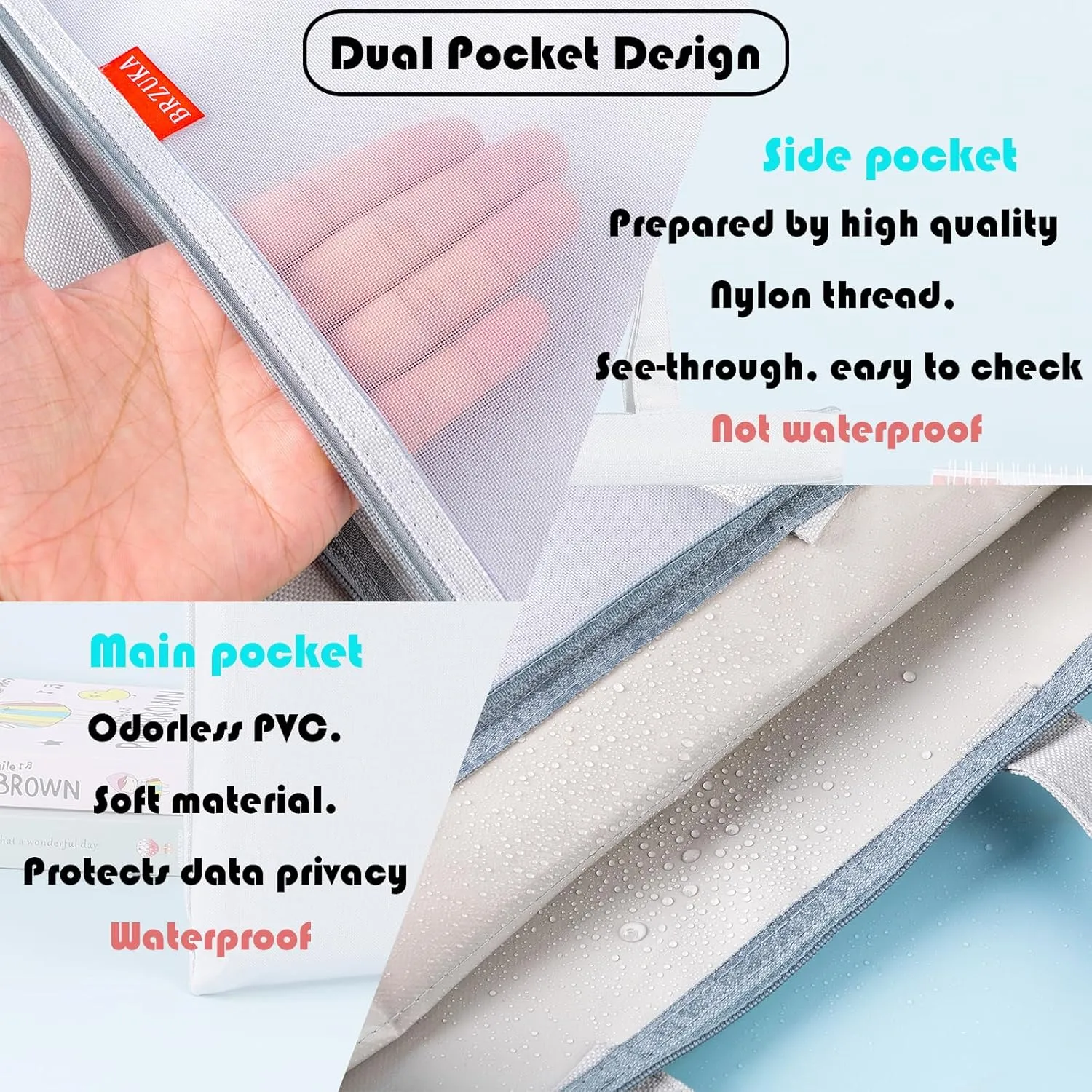 Large Zipper Pouch 11x13.7 in, 4pcs A4 Double Pocket Waterproof File Bag with Handle Minimalist Version, Document Storage for School/Travel/Office/Puzzle
