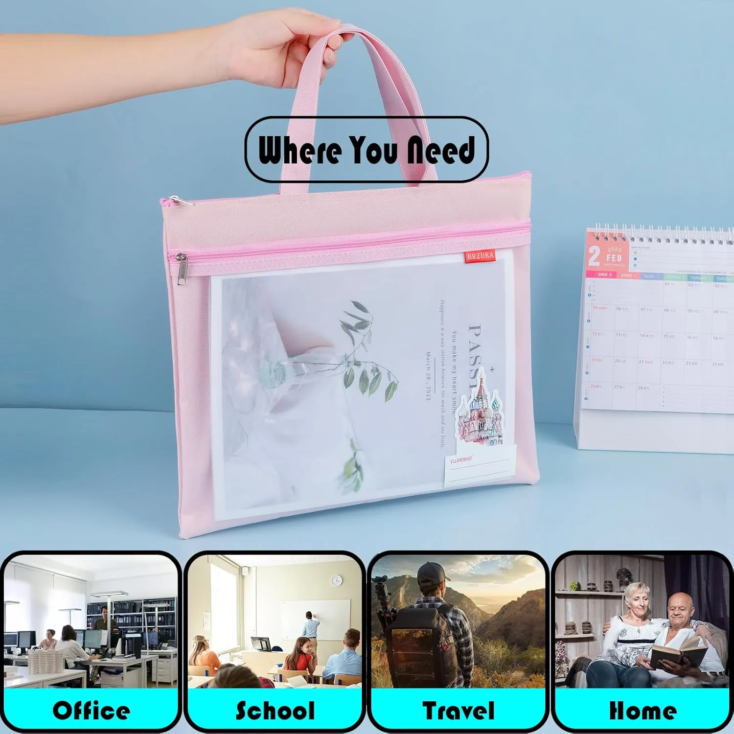 Large Zipper Pouch 11x13.7 in, 4pcs A4 Double Pocket Waterproof File Bag with Handle Minimalist Version, Document Storage for School/Travel/Office/Puzzle