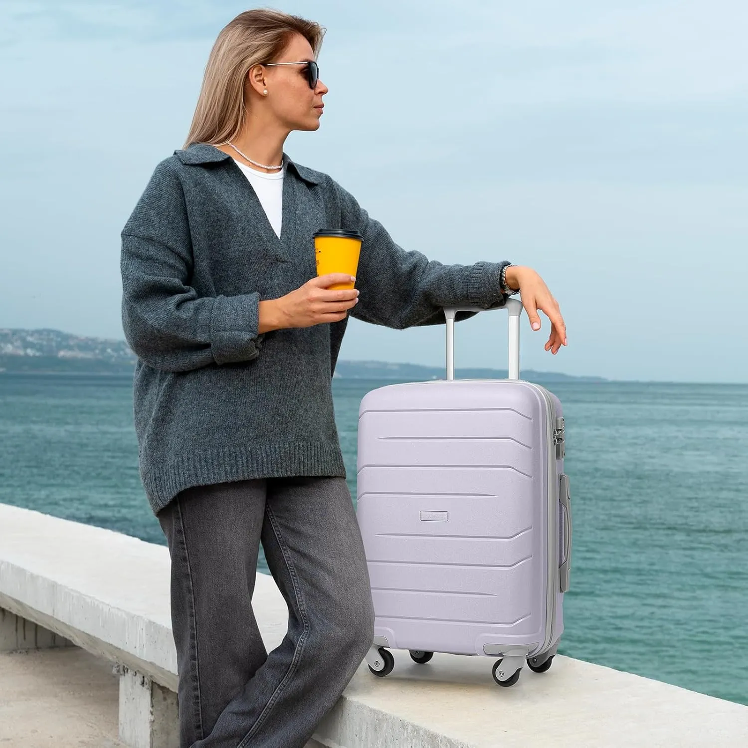 LARVENDER 3-Piece Carry On Luggage for Women,Hard Shell Suitcase 20Inch Carry On Luggage 22x14x9 Airline Approved, Spinner Wheel and TSA Lock（Lavender 20Inch/BP/TB）