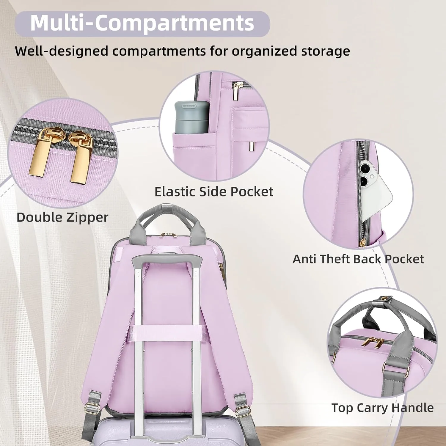 LARVENDER 3-Piece Carry On Luggage for Women,Hard Shell Suitcase 20Inch Carry On Luggage 22x14x9 Airline Approved, Spinner Wheel and TSA Lock（Lavender 20Inch/BP/TB）