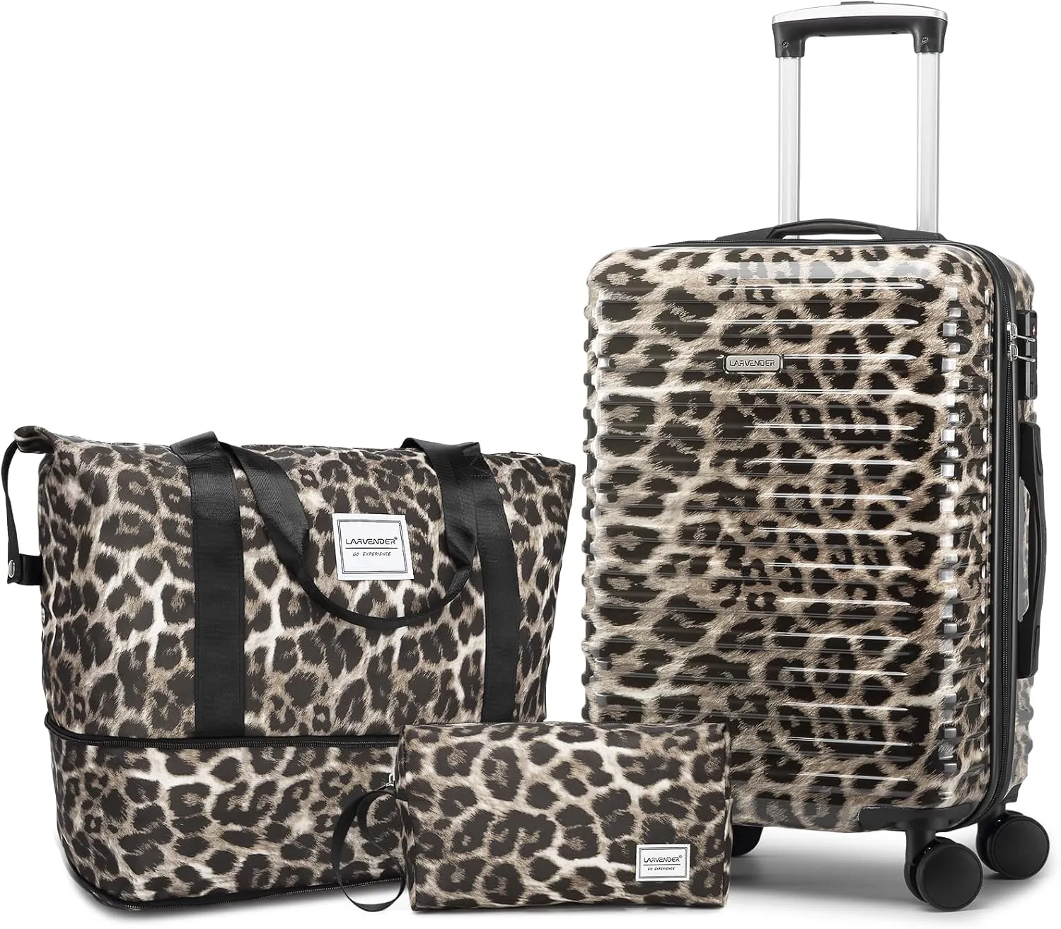 LARVENDER Carry on Luggage 22x14x9 Airline Approved, 20 Inch Hardside Suitcase with Wheels TSA Lock, PC ABS Lightweight Carry on Suitcases for Women, Cheetah Print (20/DB/TB)