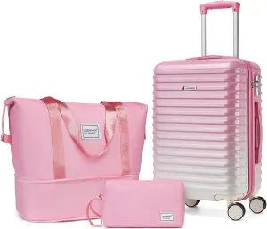 LARVENDER Carry on Luggage 22x14x9 Airline Approved, 20 Inch Hardside Suitcase with Wheels TSA Lock, PC ABS Lightweight Carry on Suitcases for Women, Peach Sparkling (20/DB/TB)