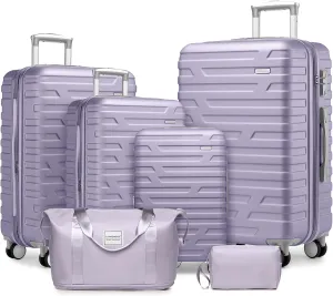 LARVENDER Luggage 6 Piece Sets Hardside Expandable Suitcases with Spinner Wheels TSA Lock, Lightweight Travel Carry On Luggage Sets for Women, Lavender