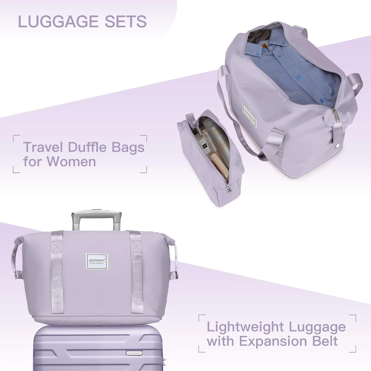 LARVENDER Luggage 6 Piece Sets Hardside Expandable Suitcases with Spinner Wheels TSA Lock, Lightweight Travel Carry On Luggage Sets for Women, Lavender