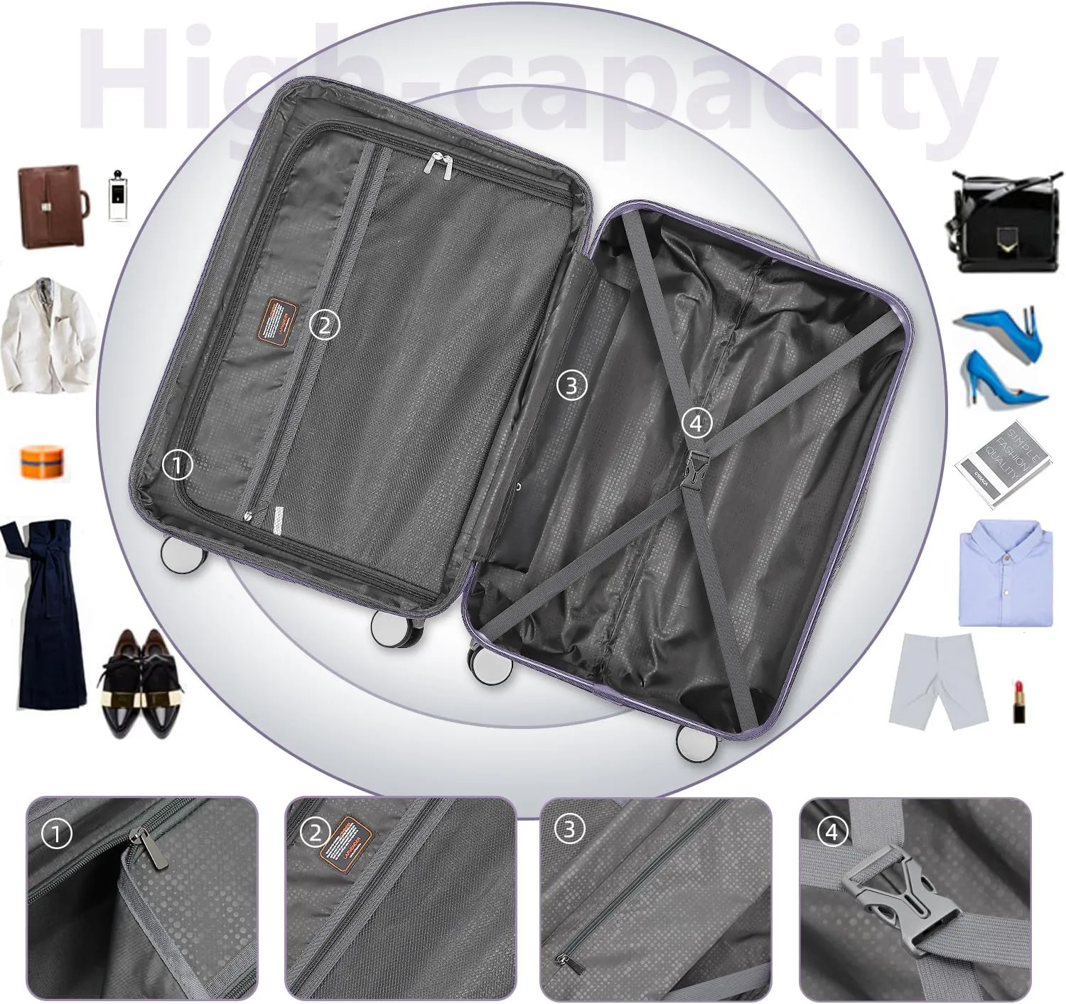 LARVENDER Luggage 6 Piece Sets Hardside Expandable Suitcases with Spinner Wheels TSA Lock, Lightweight Travel Carry On Luggage Sets for Women, Lavender