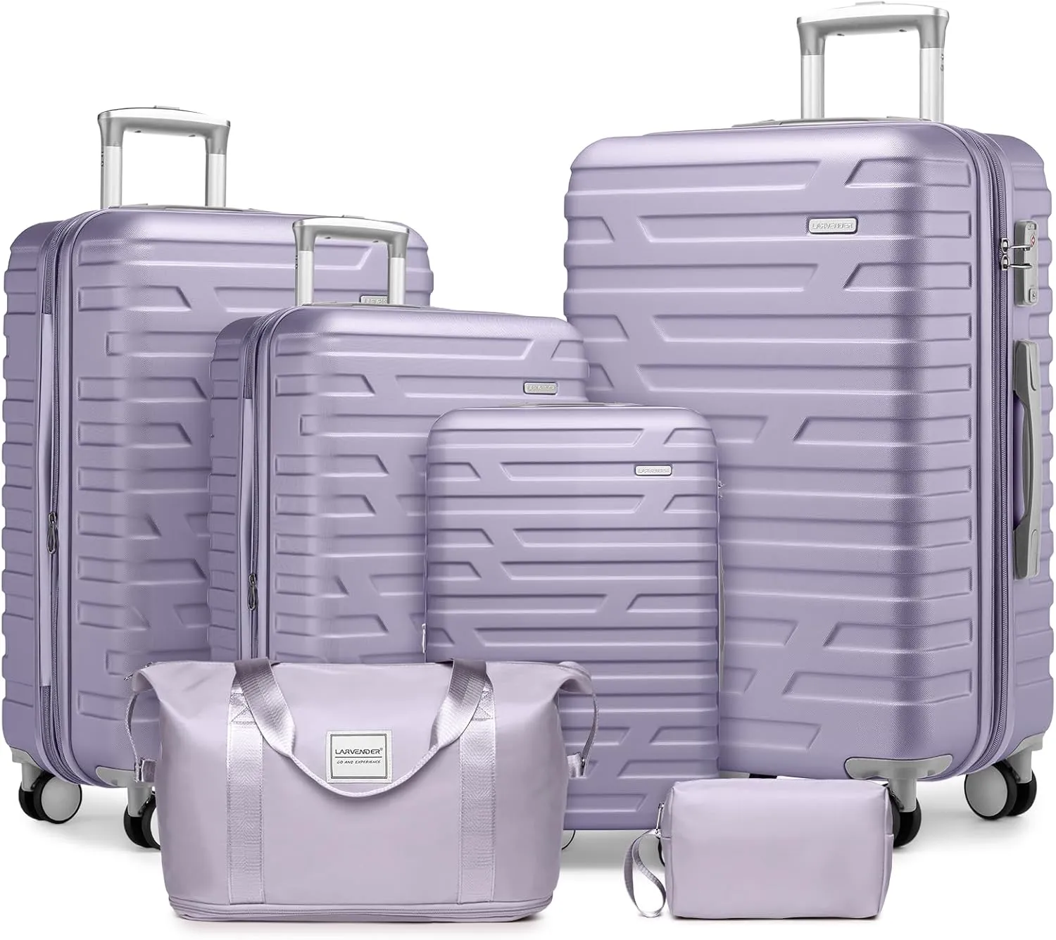 LARVENDER Luggage 6 Piece Sets Hardside Expandable Suitcases with Spinner Wheels TSA Lock, Lightweight Travel Carry On Luggage Sets for Women, Lavender