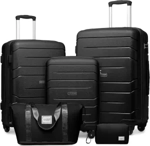 LARVENDER Luggage Sets 5 Piece, Expandable Luggage Hardside PP Suitcase Sets with Spinner Wheels TSA Lock, Lightweight Rolling Suitcase for Men and Women,Black