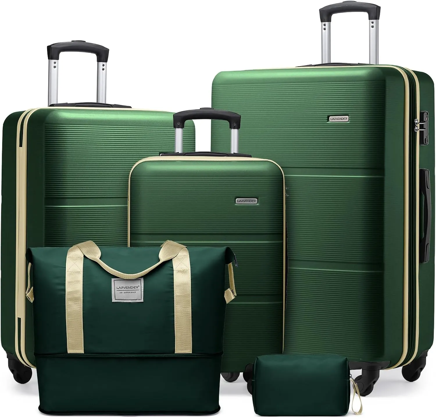 LARVENDER Luggage Sets 5 Piece, Expandable(Only 28in) ABS Suitcase with Duffel Bag 360° Spinner Wheels, Durable Luggage Set Clearance Carry On Suitcase Set For Women Men, Olive Green