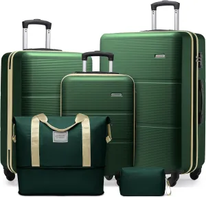 LARVENDER Luggage Sets 5 Piece, Expandable(Only 28in) ABS Suitcase with Duffel Bag 360° Spinner Wheels, Durable Luggage Set Clearance Carry On Suitcase Set For Women Men, Olive Green