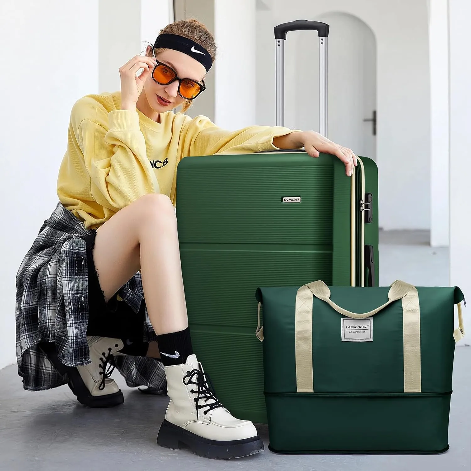 LARVENDER Luggage Sets 5 Piece, Expandable(Only 28in) ABS Suitcase with Duffel Bag 360° Spinner Wheels, Durable Luggage Set Clearance Carry On Suitcase Set For Women Men, Olive Green