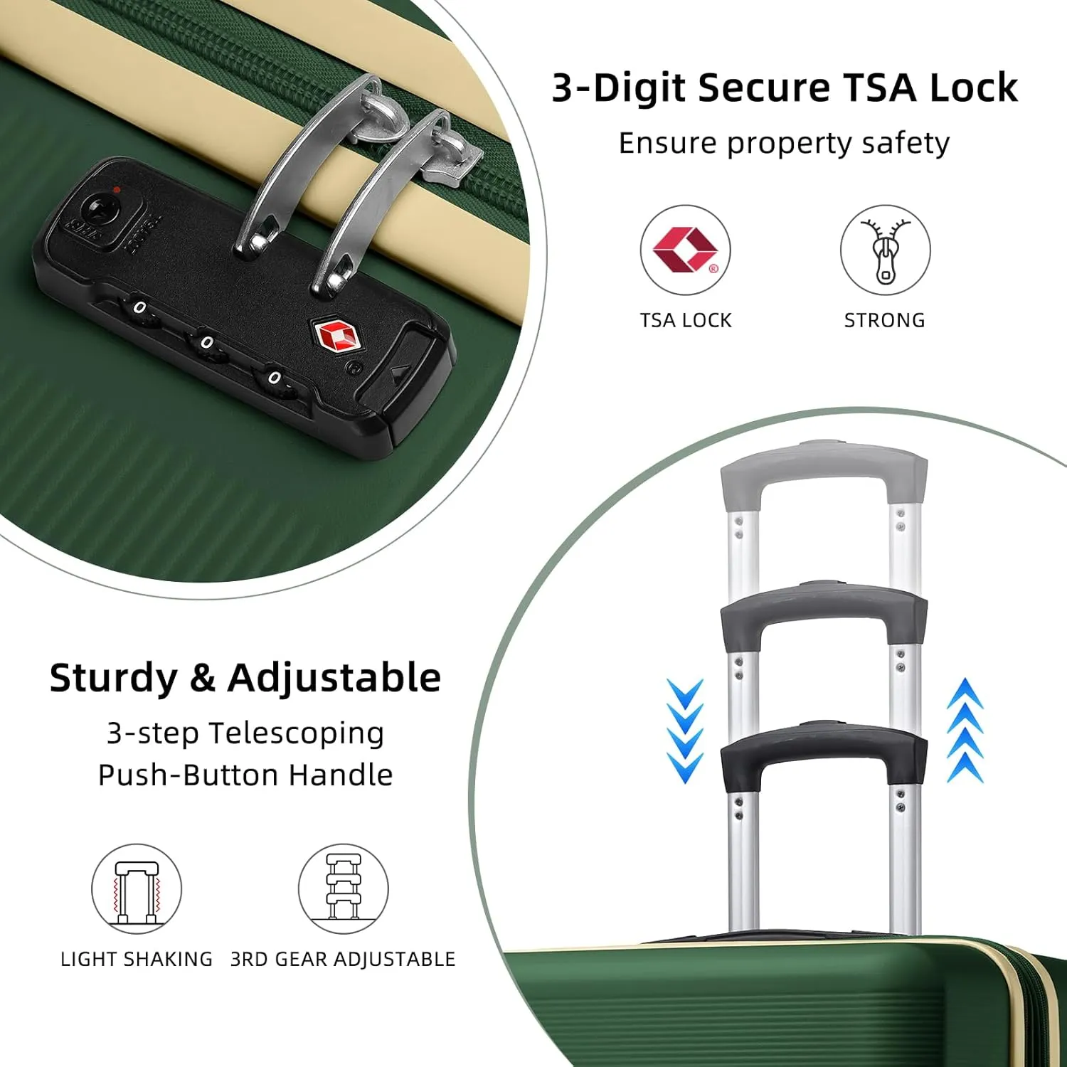 LARVENDER Luggage Sets 5 Piece, Expandable(Only 28in) ABS Suitcase with Duffel Bag 360° Spinner Wheels, Durable Luggage Set Clearance Carry On Suitcase Set For Women Men, Olive Green