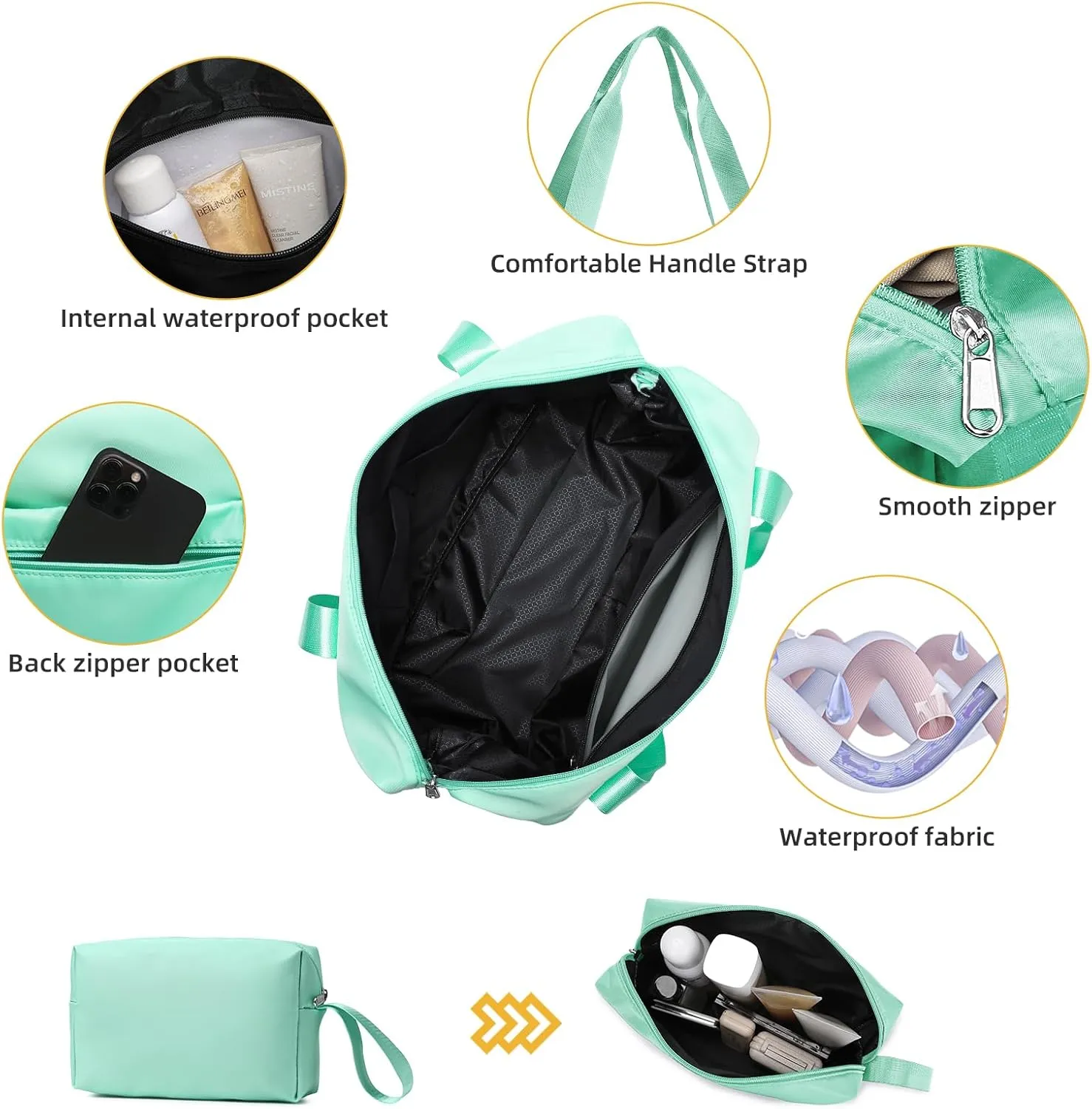 LARVENDER Luggage Sets 5 Piece with Duffel Bag Expandable(Only 28 inch) Hardside PP Carry On Luggage with 360° Spinner Wheels TSA Lock Luggage Sets for Women, Seafoam Green