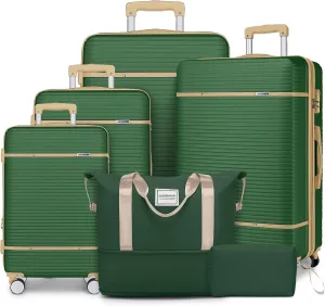 LARVENDER Luggage Sets 6 Piece, Expandable(Only 28 & 24") Luggage Set Clearance for Women, Suitcases with 360° Spinner Wheels, Hardside Travel Luggage with Duffel Bag, Olive-green