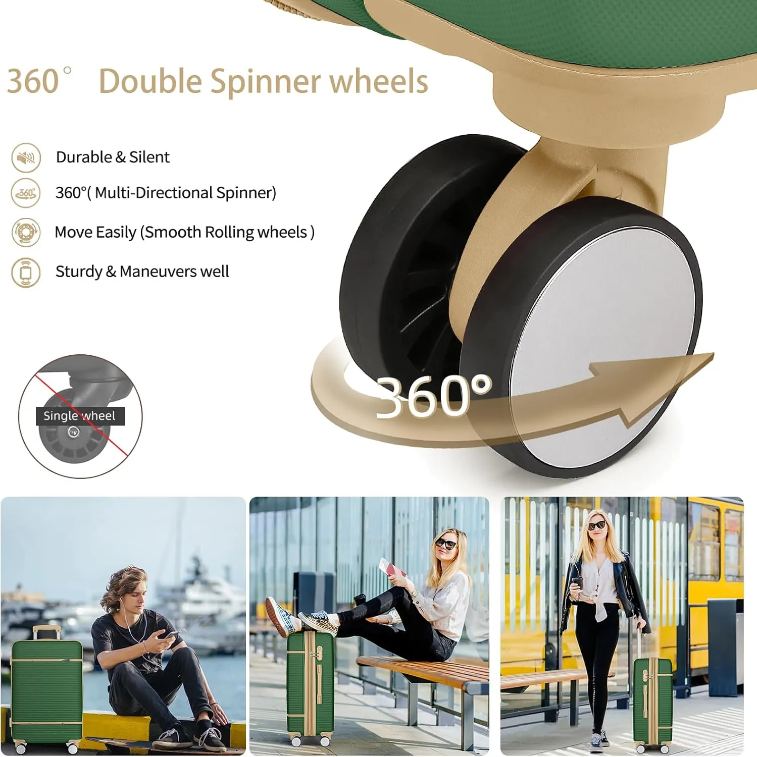 LARVENDER Luggage Sets 6 Piece, Expandable(Only 28 & 24") Luggage Set Clearance for Women, Suitcases with 360° Spinner Wheels, Hardside Travel Luggage with Duffel Bag, Olive-green