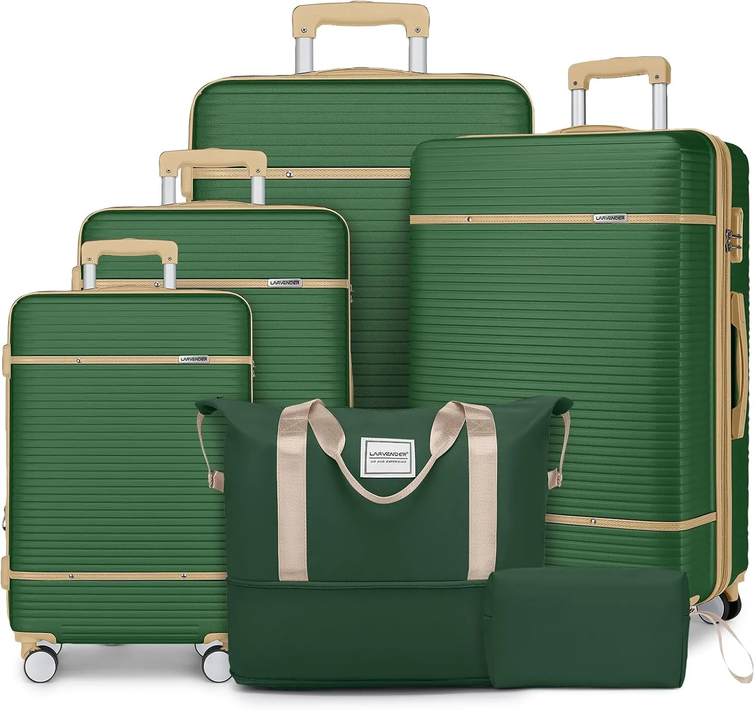 LARVENDER Luggage Sets 6 Piece, Expandable(Only 28 & 24") Luggage Set Clearance for Women, Suitcases with 360° Spinner Wheels, Hardside Travel Luggage with Duffel Bag, Olive-green