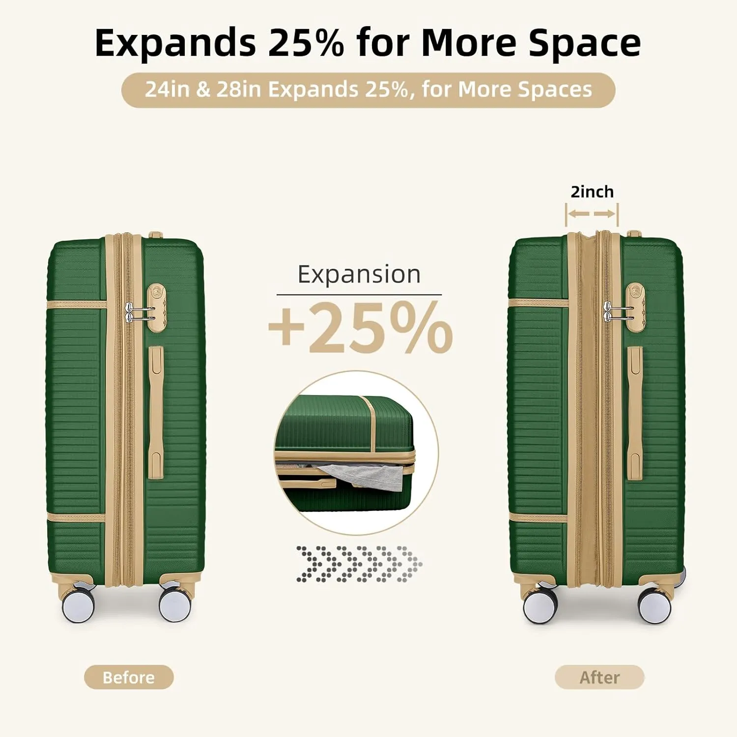 LARVENDER Luggage Sets 6 Piece, Expandable(Only 28 & 24") Luggage Set Clearance for Women, Suitcases with 360° Spinner Wheels, Hardside Travel Luggage with Duffel Bag, Olive-green