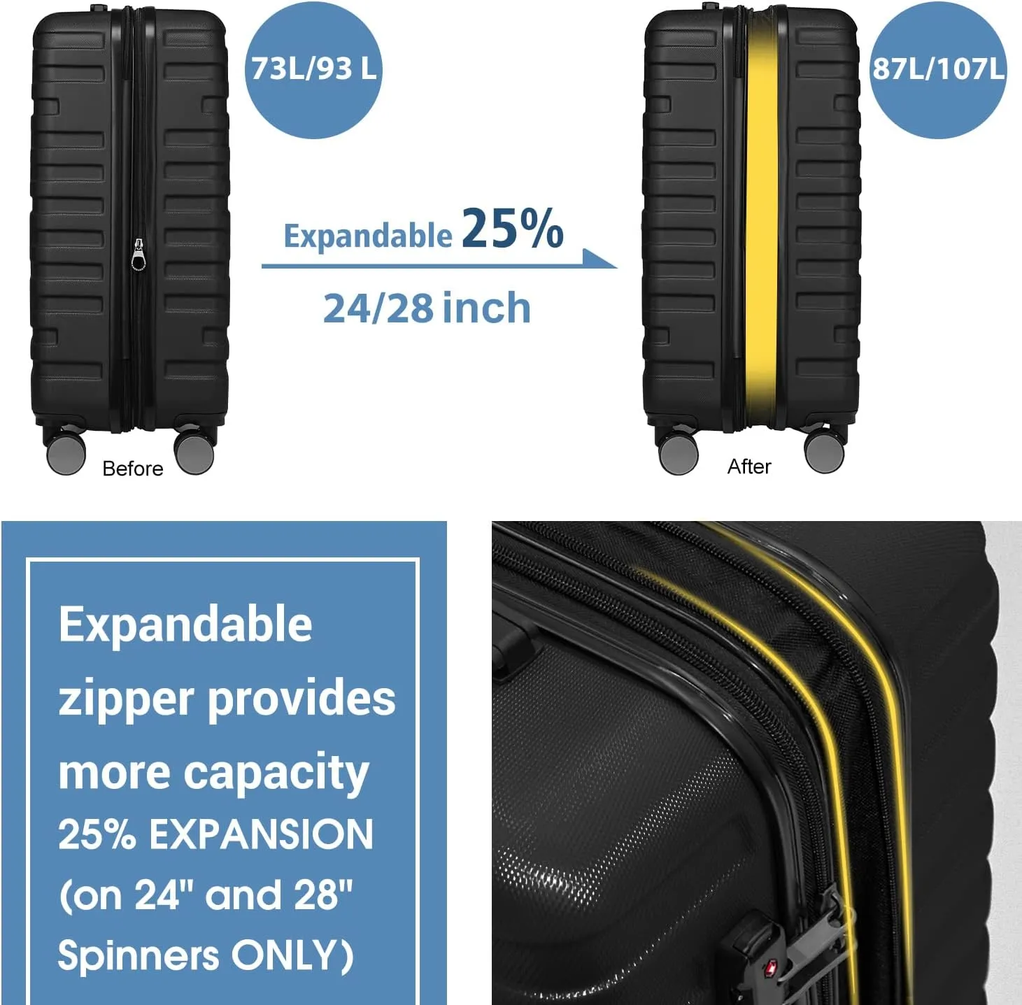 LARVENDER Luggage Sets for Women 5 Piece Hardside Expandable Suitcases with Wheels TSA Lock, Lightweight Travel Carry On Suitcase Set with Cosmetic Case, Black Brown