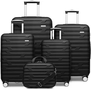 LARVENDER Luggage Sets for Women 5 Piece Hardside Expandable Suitcases with Wheels TSA Lock, Lightweight Travel Carry On Suitcase Set with Cosmetic Case, Black Brown
