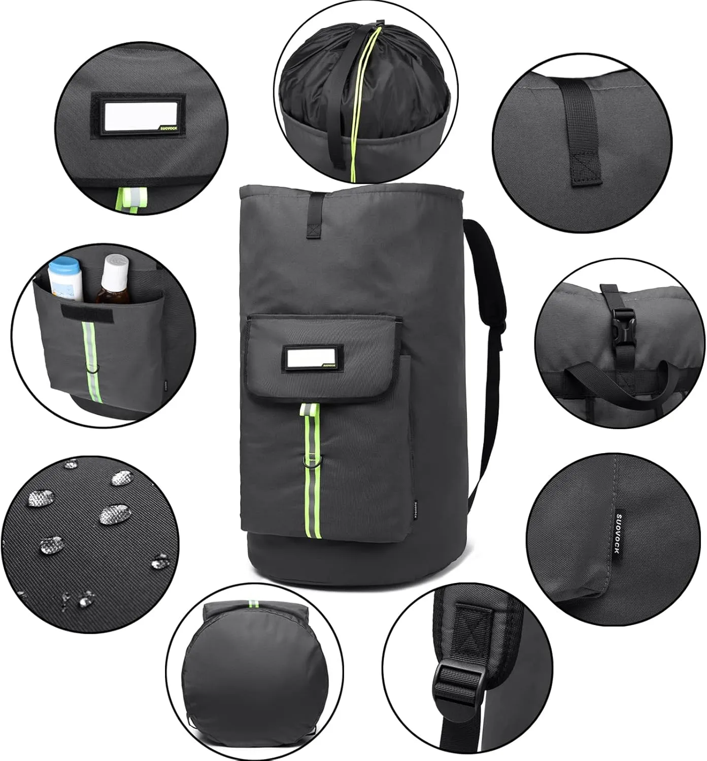 laundry bag backpack, extra-large heavy duty laundry bags, laundry backpack for college students, with drawstring closure (charcoal grey laundry bag with straps)