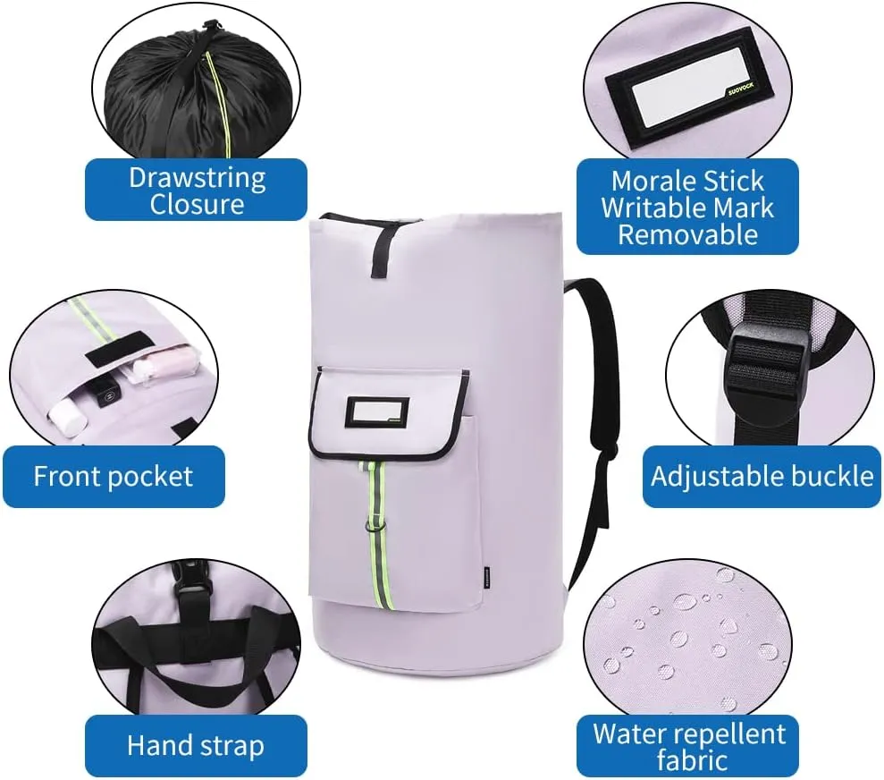 laundry bag backpack, extra-large heavy duty laundry bags, laundry backpack for college students, with drawstring closure (Light purple laundry bag backpack)